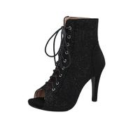Viaoragiosa Heels Dance Class Bootie Sandals,Lace-up To Closure Ballroom Dance Boots,Open Toe Latin Dance Boots,Ballroom Dance Boots,Latin Dance Shoes Peep Toe Women'S Tango Party Boots Ballroom