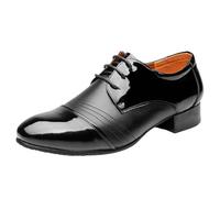 Viaoragiosa Men Latin Dance Shoes Lace-Up,Men'S Indoor Dance Shoes,Breathable Leather Ballroom,Low Heel,Black,Non-Slip And Comfortable,For Rumba,Ballroom,Jazz,Performance,Practice