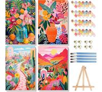 Viart 4 Pack Paint by Numbers for Adults with Frame - Flowers Adult Paint by Numbers Canvas Kits, DIY Abstract Landscape Painting by Numbers for Adults with Framed Canvas (8x12inch)