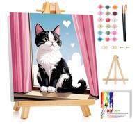 Viart Cat Paint by Numbers for Children with Frame, Easy Paint by Number for Kids Ages 4-8-12, Cat Painting by Numbers for Kids Perfect for Gift Home Wall Decor(8x8 inch)
