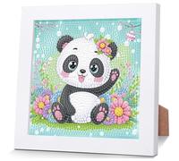 Viart Panda Diamond Art for Kids with Frame-Panda Diamond Painting for Kids, Animal Small Diamond Art Kits, Easy DIY Crystal Mosaic Kits for Children Girls Boys Gifts (7x7inch)