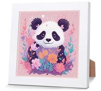 Viart Panda Diamond Art for Kids with Frame-Panda Diamond Painting for Kids, Animal Small Diamond Art Kits, Easy DIY Crystal Mosaic Kits for Children Girls Boys Gifts (7x7inch)