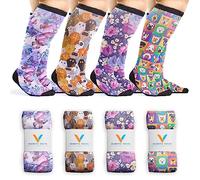 Viasox EasyStretch Diabetic Socks for Men & Women, Non Binding Top, Seamless Toe, Loose Fit, 4 Pack, Paws & Petals, Paws & Petals, Medium