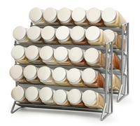 VIAV Design 2PCS 4Tier Spice Rack for Counter Free Standing,Spice Rack for Inside Cupboard Hanging Wall Mounted Spice Seasoning Organiser Spice Jars Bottle Organizer for Kitchen Pantry（Silver）