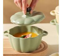 Viawispp Ceramic Soup Bowl Pumpkin Shape Salad Bowl Dessert Bowl with Lid，A