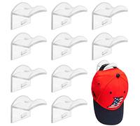 Vibbang 10 Pack Adhesive Hat Holder Cap Hook for Wall Mount No Drilling Hat Rack Organizer Strong Hold for Baseball Caps Modern Hat Hangers Storage for Door, Closet, Office, Bedroom (Transparent)