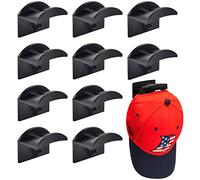 Vibbang 10 Pack Adhesive Hat Holder Cap Hook for Wall Mount No Drilling Hat Rack Organizer Strong Hold for Baseball Caps Modern Hat Hangers Storage for Door, Closet, Office, Bedroom (Black)