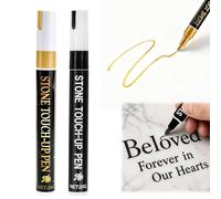 Vibbang 2 Pcs Tombstone Marker Pens, Waterproof Gravestone Marker Pens | Grave Stone Touch up Pen, Black+Gold, Strong Coverage, Ideal for Gravestone Lettering and Memorial Inscriptions (Black+Gold)