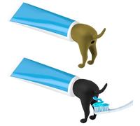 Vibbang 2Pcs Pooping Toothpaste Cap, Funny Pooping Dog Butt Toothpaste Topper, Creative Toothpaste Dispenser, Portable Dust Proof Reusable Toothpaste Squeezer Bathroom Decoration for Kids Adults (A)
