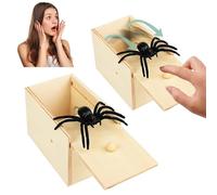 Vibbang 2Pcs Spider Scare Prank Box, Spider in a Prank Box, Wooden Fake Spider Toy, Fun Joke Scarebox Gag Toy, Practical Jokes Pranks Gift for Kids Adults Halloween Carnivals Christmas