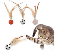 Vibbang 3PCS Cat Ball Toys, Interactive Feather Toy for Indoor Cats, Mixed Bouncy Ball with Feather, Cat Bouncy Balls, Bouncy Tails Toys for Dog Pet Toys Gift