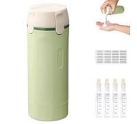 Vibbang 4 in 1 Travel Bottle Dispenser, Travel Bottles for Toiletries with Scale and Label, Refillable Leak Proof Travel Containers, Push-Down Dispenser for Shampoo, Lotion, Conditioner & Cream