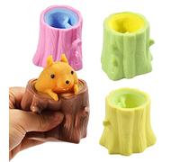 Vibbang 4 Pcs Squeeze Toys Children's Squirrel Cup Stumps Relief Sensory Stumps Fidget Toys Decompression Tree Flip Animal Stress Balls Toys for Kids Adult Play Gift (Squirrel)