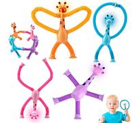 Vibbang 4Pcs Telescopic Suction Cup Giraffe Toys Age 3+, Light Up Pop Tubes Fidget Toy for Toddlers, Shape Changing Telescopic Tube, Decompress Novel Educational Toy,Stretch Sensory Toy Giraffe Toy