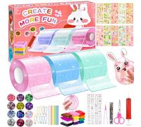 Vibbang 70Pcs Nano Tape Kit for Kids, Nano Tape Bubbles Set for Making Bubbles, DIY Nano Magic Tape Craft Kit Age 4+ with Sequin Glitter Powder Sticker, Double Sided Nano Tape Party Favors Toy Gift