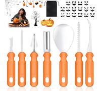 Vibbang 7pcs Halloween Pumpkin Carving Kit, Pumpkin Carving Tools, Heavy Duty Stainless Steel Carving Tools for Halloween with 16 Stencils, Halloween Pumpkin Carving Tools