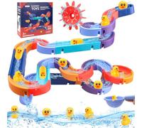 Vibbang Bath Toys for Toddlers, Baby Bath Toy Water Slide With Wind-Up Duck, Water Track Bathtub Toys, Interactive Ferris Wheel Water Duck Slide Toys, DIY Educational Watermill Toy(48 Pcs)
