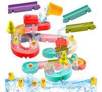 Vibbang Bath Toys for Toddlers, Baby Bath Toy Water Slide With Wind-Up Duck, Water Track Bathtub Toys, Interactive Ferris Wheel Water Duck Slide Toys, DIY Educational Watermill Toy(62 Pcs)