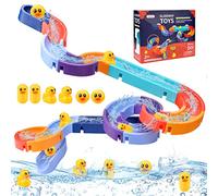 Vibbang Bath Toys for Toddlers, Baby Bath Toy Water Slide with Wind-Up Duck, Water Track Bathtub Toys, Interactive Ferris Wheel Water Duck Slide Toys, DIY Educational Watermill Toy(34 Pcs)