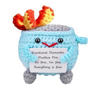 Vibbang Emotional Support Dumpster Fire Plush, Positive Crochet Dumpster Fire Doll with Positive Affirmation Card, Mini Knitted Inspirational Handmade Crochet Emotional Support Toy Gift Desk Decor