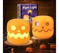 Vibbang Halloween Pumpkin Lantern, LED Pumpkin Halloween Decorations Lamp, Collapsible Portable Indoor Night Lights, USB Charging, Hallowee-n Table Bedroom Decor Party Supplies Gift for Kids
