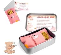 Vibbang Pocket Bear in Tin Box, Pocket Hug Plush Toys, Stuffed Animad Bear Doll, Little Brown Bear, Good Luck Gifts, First Day at School Gift, Inspirational Positive Ornaments Gift for Kids Friend