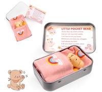 Vibbang Pocket Bear in Tin Box, Pocket Hug Plush Toys, Stuffed Animad Bear Doll, Little Brown Bear, Good Luck Gifts, First Day at School Gift, Inspirational Positive Ornaments Gift for Kids Friend