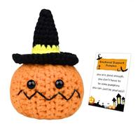Vibbang Positive Pumpkin Funny Gifts, Halloween Boo Basket Gifts for Her Women Men, Emotional Support Gift Positive Crochet Pumpkin, Knit Doll, Presents for Halloween Home Decorations