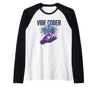 Vibe Coder Glitch Cube Tech Futuristic AI Coding Raglan Baseball Tee