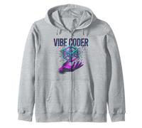 Vibe Coder Glitch Cube Tech Futuristic AI Coding Zip Hoodie