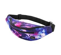 Vibe Festival Gear Fanny Pack for Men Women - Many Prints - Black Holographic Silver Gold Cute Waist Bag for Festival Rave Hiking Running Cycling, Space Unicorn, Fits Most