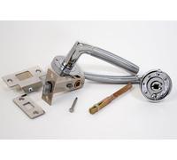 VIBE iOS Dual Finish Push Button Privacy Lever Door Handle and Premium Privacy Tubular Latch Set in Satin and Polished Chrome