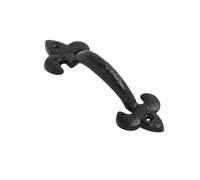 VIBE Pull Handle Fleur De LYS 175mm on Black Antique Pull Handle, D Handle, Gate Handle on Black Antique for Internal Doors and External Gates, Barns, Shed Doors