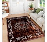 Vibe Teddy Brown Rug Greek Design with Non-Slip PVC Backing Soft Fluffy Carpet for Bedroom, Study or Small Living Room - 200x300 cm