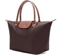 VIBE XCE Women’s Large Nylon Tote Bag with Zip Closure - Waterproof Foldable Shoulder Shopper for Work, Travel & Office, Lightweight Laptop Handbag for Daily Use (Coffee)