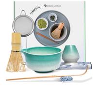 VibeeLeaf Matcha Set, Matcha Kit for Ceremony, Matcha Tea Set with Pouring Spout Matcha Bowl,Matcha Whisk,Holder,Scoop&Sifter, Matcha Making Gift Set for Matcha Lover (7 Pcs,Blue-White)