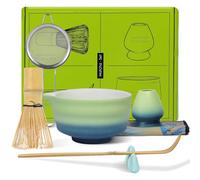 VibeeLeaf Matcha Set, Matcha Kit for Ceremony, Matcha Tea Set with Pouring Spout Matcha Bowl,Matcha Whisk,Holder,Scoop&Sifter, Matcha Making Gift Set for Matcha Lover (7 Pcs,Green-Blue)