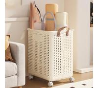 Vibeo Yoga Mat Storage Foldable Plastic Yoga Mat Rack with Wheels, Rectangular Yoga Mat Basket/Laundry Bin for Home Gym, Workout Storage for Balls Foam Roller(Beige,Large)