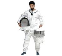 VIBEOUT Bee Suit Full Body Polycotton Beekeeping Clothes Fencing & Round Dual Veil Hood Hat Protective Beekeeper Suit Jacket Coat and Trouser Beekeeper Equipment for Men & Women (White, Medium)