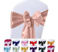 Vibera 50 PCS Rose Gold Satin Chair Sashes for Wedding Chair Bows Sashes Chair Ties Chair Cover Sashes for Folding Chairs for Thanksgiving Party Home Decorations(Rose Gold 7 x 108 inch)