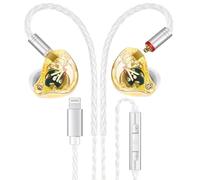 Vibes 202ML Wired Earbuds - HiFi in Ear Headphones - Noise-Isolating Ear Buds w/ Mic - Clear Sound, Deep Bass, Comfort-Fit Earphones - MMCX-Lightning for iPhone 5-14, Silver Plated Cord, Carrying Case