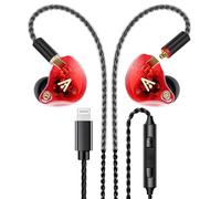 Vibes 202ML Wired Earbuds - HiFi in Ear Headphones - Noise-Isolating Ear Buds w/ Mic - Clear Sound, Deep Bass, Comfort-Fit Earphones - MMCX-Lightning for iPhone 5-14, Silver Plated Cord, Carrying Case