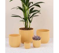 Vibes Fold Round Plant Pot Indoor Home Decorative Flower Herb Planter Embossed Design Recycled Plastic 7Cm Butter Yellow