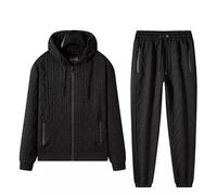 Vibes Jacquard Hooded Tracksuit Womens Full Set Lounge Wear 2 Piece Ladies Tracksuits Long Sleeve Activewear pullover Tops Trousers Sets (UK, Alpha, S, M, Regular, Regular, Black)