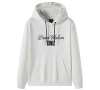Vibes Men's Pullover Brave Wisdom Embroidered Men Hoodie with Long Sleeve Sweatshirt Drawstring Hoodies Size S M L XL XXL (M, White)