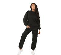 Vibes Tracksuit Womens Full Set Lounge Wear Sets 2 Piece Ladies Tracksuits Long Sleeve Activewear pullover Tops Trousers Sets Casual Tracksuit Autumn Winter (UK, Alpha, M, L, Regular, Regular, Black)