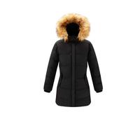 Vibes Women's Long Fur Winter Puffer Jacket with Hood, Lightweight Quilted Coat, Warm Lined Down Jacket for Hiking, Travel & Outdoor Adventures (UK, Alpha, M, Regular, Regular, Black)