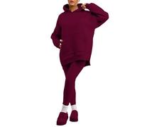 Vibes Women's Oversized Hooded Sweatshirt & Leggings Set Women Comfortable Lounge Ladies Tracksuit for Exercise Gym Yoga Running and Everyday Wear (UK, Alpha, L, XL, Regular, Regular, Wine)