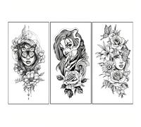 VIBESHOOD 3 Sheets Large Floral Face Temporary Tattoos Lasts 5-7 day Temporary Tattoo Halloween Cosplay Costume Party for Men Women Adults Waterproof Friction Resistant Low Reflective