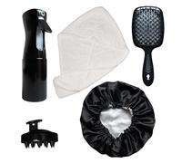 VIBESKIN Curly Hair Essentials Set - Mist Spray Bottle For Styling, Detangler Brush, Scalp Massager For Hair Growth, Silicone Scrubber, Turban Towel For Women, Microfiber Wrap, Satin Sleeping Bonnet
